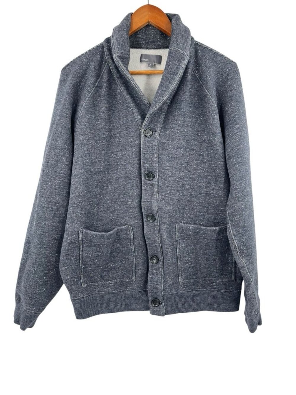 VINCE. Men's Navy/Gray Rolling Collar Button Front Elbow Patch Shacket XL